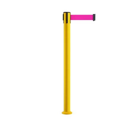 MONTOUR LINE Stanchion Belt Barrier Fixed Base Yellow Post 7.5ftFl. Pink Belt MSX630F-YW-FPK-75
